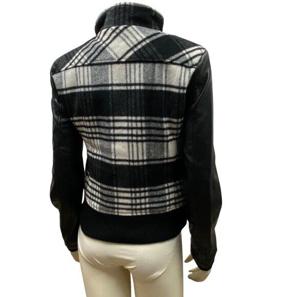 Guess Plaid & Faux Leather Womens Bomber Jacket With‎ Zipper & Pockets - Size M - Picture 5 of 10